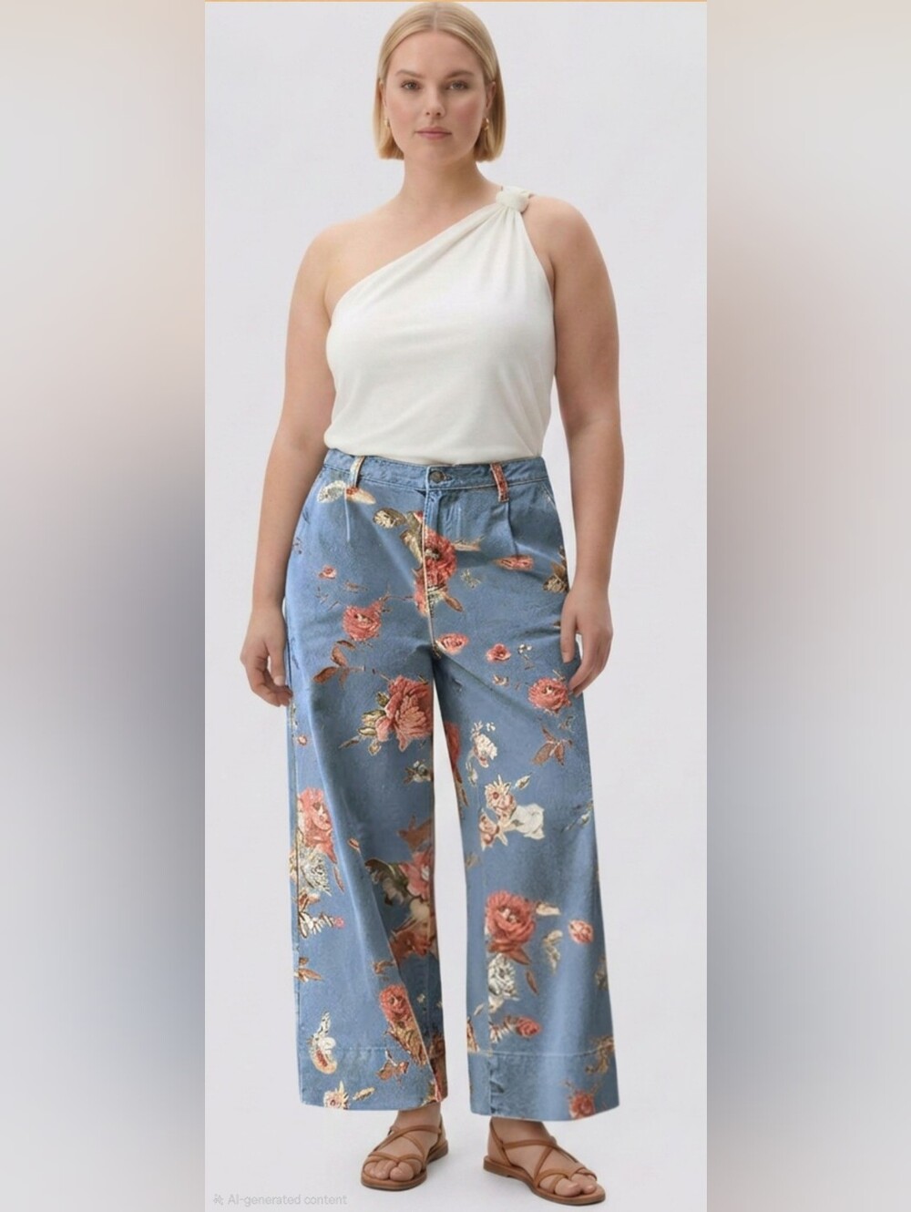 Loveimgs Blue Floral Wide-Leg Cropped Baggy Mid-Rise Jeans Size X-Large NWT